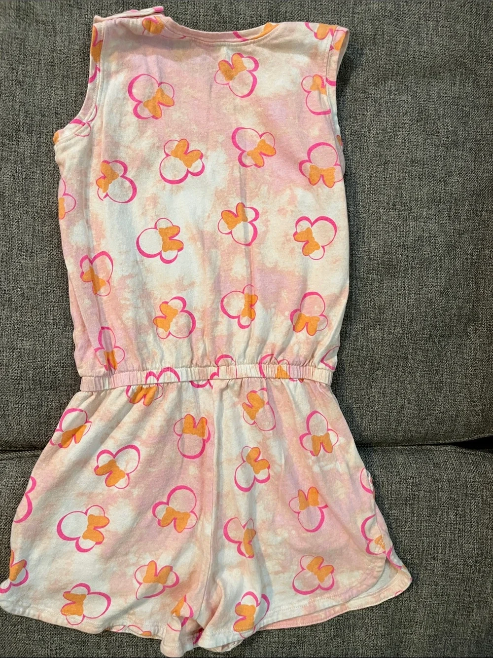 Disney Spotted Zebra Pink & Orange Minnie Mouse Tie-Dye One-Piece Romper Sz M/8